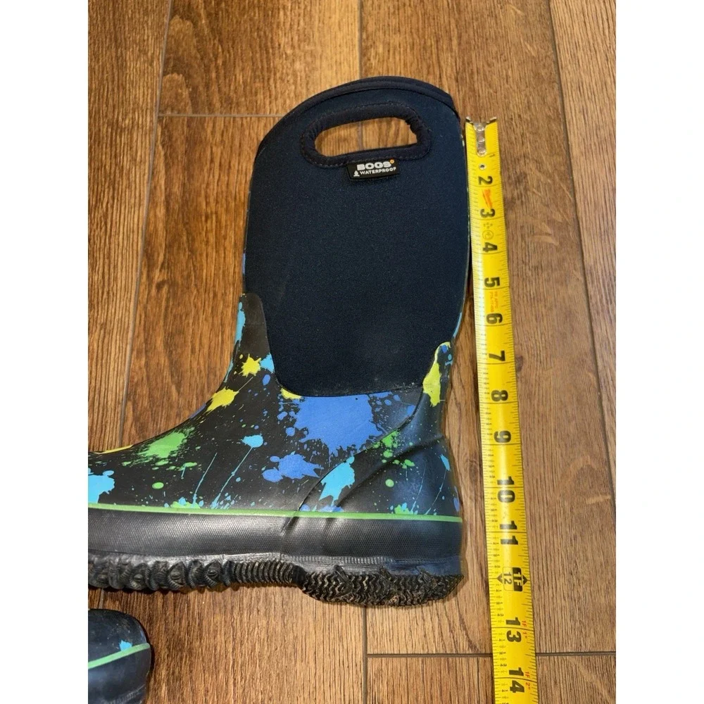 BOGS kid youth size 4 shoe blue tall insulated waterproof boots Paint Splat Boy